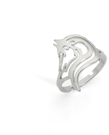 VASSAGO Verstellbare stapelbare Ringe Edelstahl Tier Fingerring Wolf Hund Fuchs Kopf Ringe Rock Punk Stil Gothic Biker Ring für Männer Frauen, Einstellbar, Edelstahl