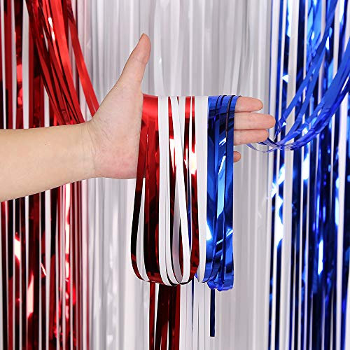 10 Packs Metallic Tinsel Curtains christmas large Foil Fringe Curtains for Photo Backdrop Door Wall Hanging Window Curtain Party foil curtain christmas Decoration (1*2.5M,Red, white, and blue)