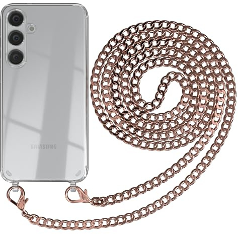 EAZY CASE Handykette kompatibel mit Samsung Galaxy S24 Plus Handyhülle mit Metall Umhängeband und Ersatz Kordel schwarz, Handykordel mit Schutzhülle, Kette mit Smartphone Hülle, Metall – Rosé-Gold