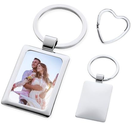 Personalisierter Foto-Schlüsselanhänger mit Geschenkverpackung und Schlüsselring in Herzform, Personalisiertes Geschenk Fotogeschenk, Personalisiertes Geschenk, Hochformat/Rechteckig