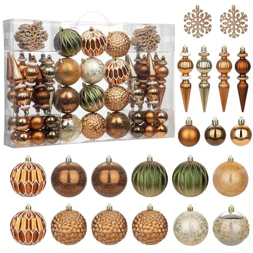 92ct Christbaumschmuck Set Weihnachtskugeln Ornamente mit Srtings Bruchsicher Weihnachtskugeln für Weihnachten Urlaub Kranz Girlande Party Dekoration, Bronze-Champagner