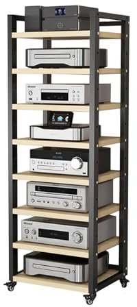 Audio Rack HiFi Regal Audio Rack Tower Stand 5 6 7 8 Tier, Av-Medienschrank Mit Höhenverstellbarem Regal Für Wohnstudio Komponenten-Aufbewahrung, Bodenbeweglicher Stereo-Schallplattenspieler (Color :