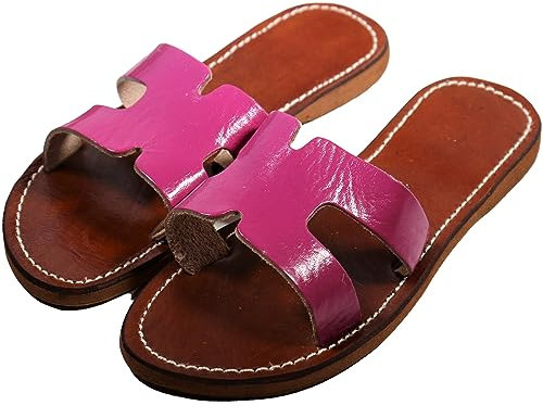Marokkanische Damen-Sandalen für den Sommer, geflochtenes Leder, handgefertigt, Lila – Oran, mehrfarbig, 38 EU