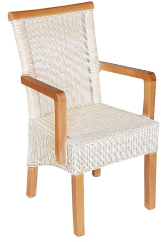 Amago home Esszimmer Stuhl mit Armlehnen Rattanstuhl weiß Perth Korbstuhl Rattan Sessel nachhaltig Farbe ohne Sitzkissen