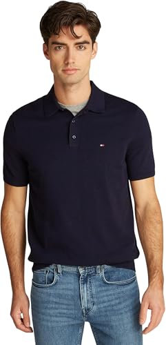 Tommy Hilfiger Polo Manches Courtes Homme Essential Cotton Knitted Épais, Bleu (Desert Sky), XL