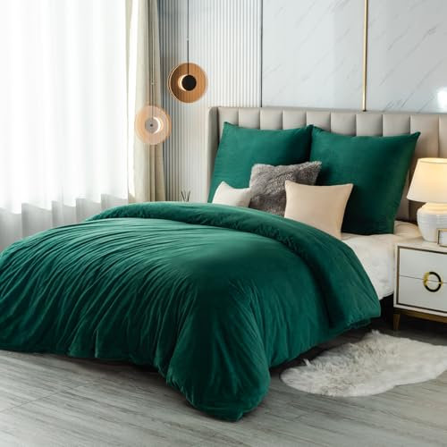 Soifox Winter Flanell Bettwäsche 140x200 - Grün Flauschige und Warme Cashmere Touch Bettbezug + Kissenbezug 80x80 cm mit Reißverschluss