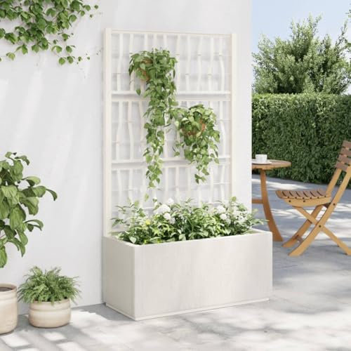 Sufrk Jardinière avec Treillis Blanc 80x36x140 cm PP Jardiniere sur Pieds,Bac avec Treillis,Jardiniere Terrasse