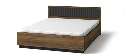 MINIO go for it - Bett PERETO 13, Bettrahmen 160 cm, Doppelbett, Bett ohne Matratze, Farbe: Walnuss Warmia/San Sebastian/Schwarz Matt