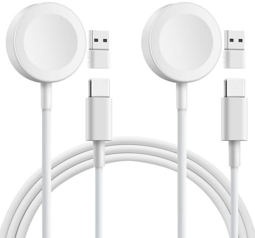 ELUTENG Cargador para Apple Watch 2 Piezas Cable de Carga Rápida Magnético a USB-C (1M) con Adaptador USB Cargador Inalámbrico Magnético Watch para Apple Watch Series 9 8 7 6 5 4 3 2 1 SE Ultra