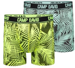 Camp David Herren Boxershorts mit All Over Print, 2er-Pack Aqua/Neon Lime XXL
