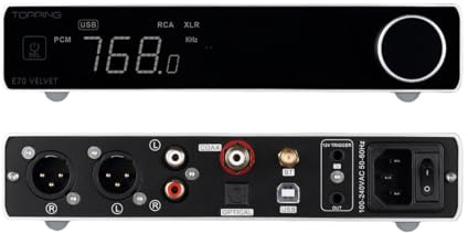 TOPPING E70 Velvet - High-Performance DAC with AK4499EX, Bluetooth 5.1 LDAC, Ultra-Low THD+N, Selectable Output Levels, USB Support DSD512 & PCM768kHz, Coaxial/Optical Inputs (Silver)