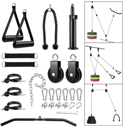 Weight Cable Pulley System Gym, Upgraded Fitness LAT and Lift Pulley System Attachments for LAT Pull Down, Biceps Curl Workout, Tricep, Home Gym Gravity Pulley System Set.