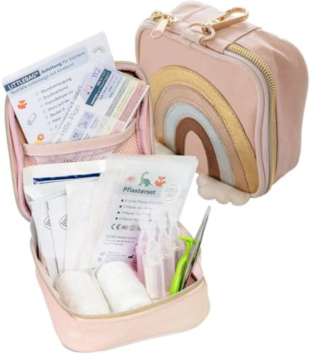 Littleplan littlebag Rainbow, Erste-Hilfe-Tasche für Babys und Kinder, 34 Teile, mit 10 seitigem Notfall Heft