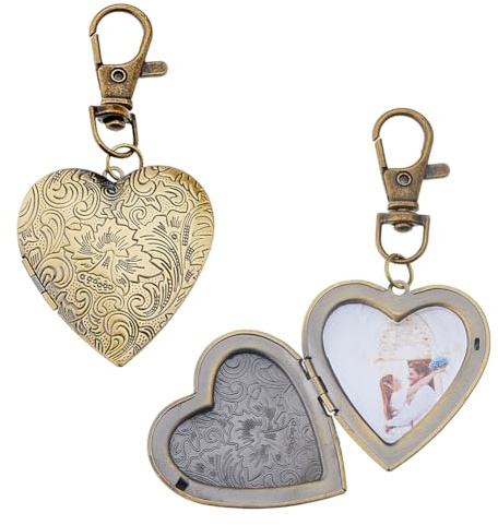 SUPERFINDINGS 4 STK Herz Medaillon Anhänger Mit Karabinerverschluss Vintage Medaillon Anhänger Foto Anhänger Memory Medaillon Anhänger DIY Medaillon Anhänger Für Die Herstellung 8cm