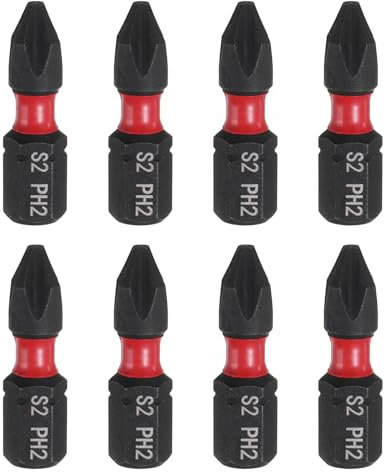 sourcing map 8pcs PH2 Phillips Screwdriver Bit 1/4 Hex Shank 25mm/1 Length Magnetic Cross Head Hex Bits S2 Steel Screw Driver Bit Industrial Grade Electric Drill Bits, Power Tool Accessories
