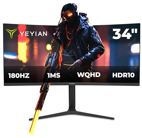 YEYIAN Proact FV234 Moniteur Gaming 34 Courbé WQHD (3440 x 1440), Panneau VA 180Hz, 1ms, FreeSync & G-Sync, 92% NTSC, Connectivité DP1.4 et HDMI 2.0
