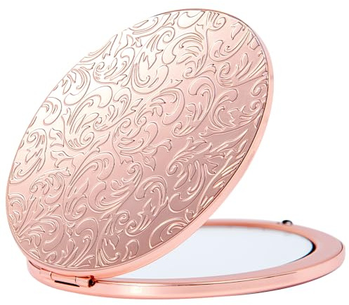 Mini Miroir Ovale Pliable Portable en métal, Beau et élégant, Robuste et Durable, loupe 1X/2X. (Rose)