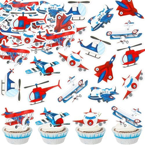 Blumomon 40pcs Edible Airplane Plane Cupcake Toppers Baby Shower Kids Birthday Party Decoration Picks for Airplane Themed Party Supplies