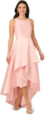 Adrianna Papell Women's Mikado High Low Gown, Pink Peach, 20
