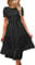 YESNO Women's Summer Causal Puff Short Sleeve Smocked Dress Elastic Waist Tiered Midi Dress with Pockets M EP2UK Black
