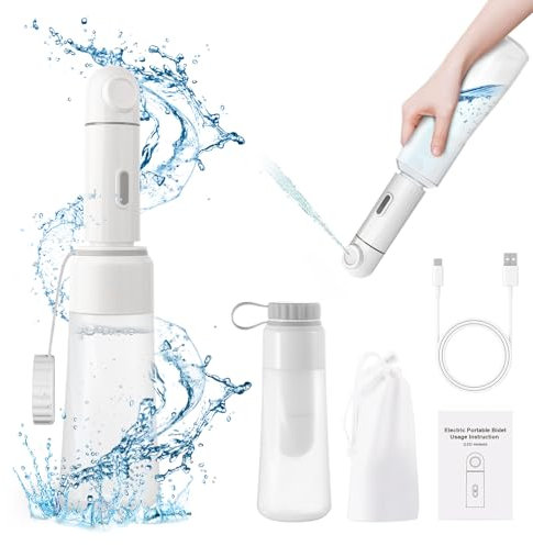 Portable Electric Travel Bidet, 350ml Electric Spray Bidet with Built-in Body for Easy Storage, Two Pressure Modes for Personal Hygiene Cleaning for Women and Men, White