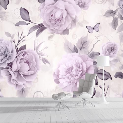 DLERFLOVR 3D Effect Wall Mural, Lilac Peony Wallpaper, French Rural Style Photo Wallpaper, Contact Paper for Living Room, Feature, Wall Bedroom, Ceilings 150x105cm