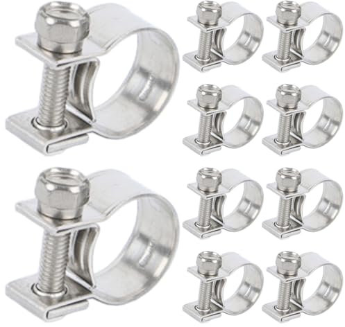 Hose Clamps Stainless Steel, 10Pcs Heavy Duty Hose Clamps, 8-10mm Range Stainless Steel, T-Bolts Mini Fuel Line Pipe Clips