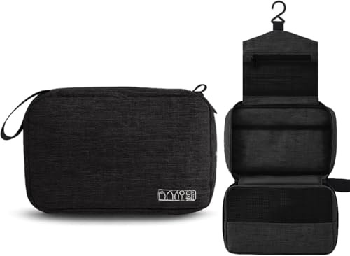 Yuexitech Kulturbeutel Herren zum Aufhängen, Schwarz Kulturtasche Herren zum Aufhängen, Faltbare Waschtasche für Männer, wasserdichte Reise-Toilettentasche mit Haken