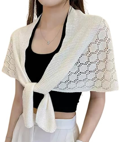NiceYnn Châle Tricot Nouée Echarpe Epaule Poncho au Crochet Beige
