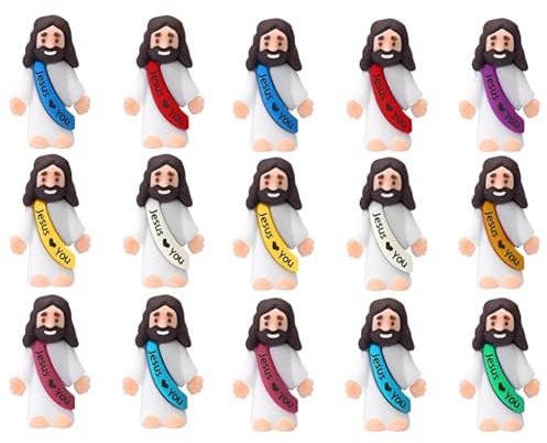 fufupaw 15 Stück Jesus Figur, Krippenfiguren, Mini Jesus Figuren in Zufälligen Farben, Krippenfiguren für Religiöse Aktivitäten, Sonntagsschule und Taufgeschenke, Kleine Jesusfiguren als Dekoration