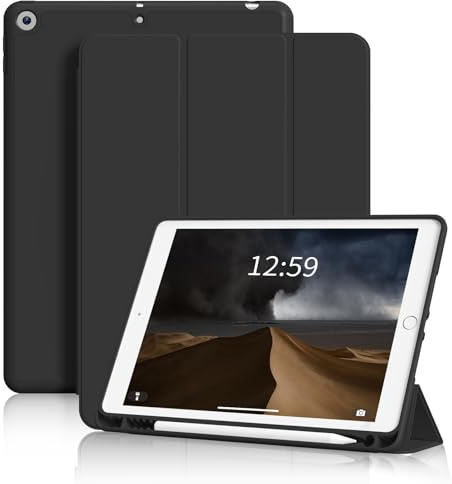 ZKTUYU for iPad 9th Generation Case 2021 / iPad 8th Gen 2020 / iPad 7th Gen 2019 with Pencil Holder, Smart Stand Case with Soft TPU Back Cover for iPad 10.2 inch, Auto Sleep/Wake, Black