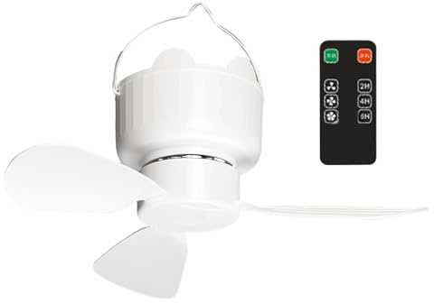 Dasbsug Ventilateur de plafond silencieux sans balais avec télécommande 30/45/60 min, 3 vitesses réglables, alimenté par USB, ventilateur suspendu pour le camping