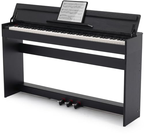 MUSTAR 88 Tasten Digitalpiano mit halbgewichteten Tasten, 3 Pedale, Schwarz | Professionelles E-Piano mit halboffener Abdeckung, Möbel-Ständer, Stereo-Lautsprecher, 800 Töne und 600 Rhythmen für Anfänger