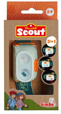 Simba Scout Stirnlampe für Kinder – LED-Leuchte mit 3 Lichtmodi, schwenkbarer Lampe, spritzwassergeschützt, Flexibles Kopfband, Länge 6 cm, Outdoor-Abenteuerspielzeug ab 5 Jahren