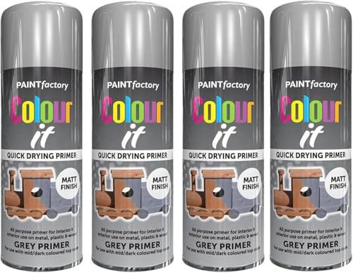 VARNOX All Purpose Grey Primer Spray Paint 250ml – Quick Drying, High-Coverage Aerosol for Interior & Exterior Use on Metal, Plastic & Wood, Durable Smooth Finish (4PCS)