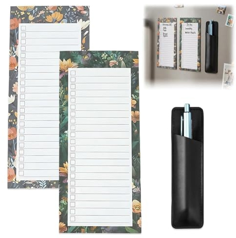 KAHZOR 2PCS Bloc De Notas Magnétic Con 1 Bolsa De Pluma Magnética, 9 X 15 Cm Lista Compra Nevera Magnetica, Barra Magnética Para Tablero De Notas Para Lista De Comestibles Para Frigorífico