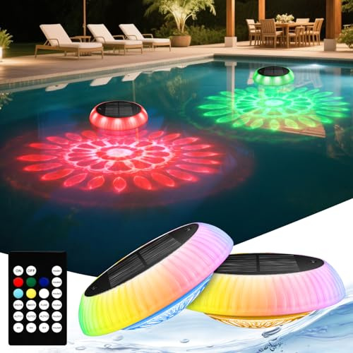 Toowell Schwimmende Poolbeleuchtung Solar Poollicht mit Fernbedienung | RGBW Dynamisch Pool Beleuchtung 6 Farben 12 Modi Wasserdicht Unterwasser Licht für Pool Whirlpool Teich Garten Balkon,2 Stück