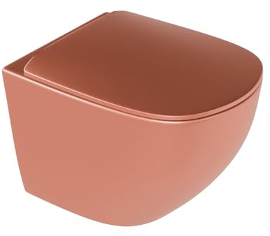 ECOLAM Luqa WC Schüssel 48 cm wandhängend spülrandlos 360° + Soft Close Sitz (in 6 stillvollen Farben) (terracotta matt)