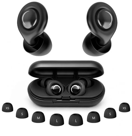 Ohrstöpsel zum Schlafen, Gehörschutz Schlafen Earplugs, 48dB Noise Cancelling Ohrstöpsel Silikon, Weich und Wiederverwendbar für Flugzeug, Konzert, Schnarchen, mit 8 Ohrstücken (XS/S/M/L) - Schwarz