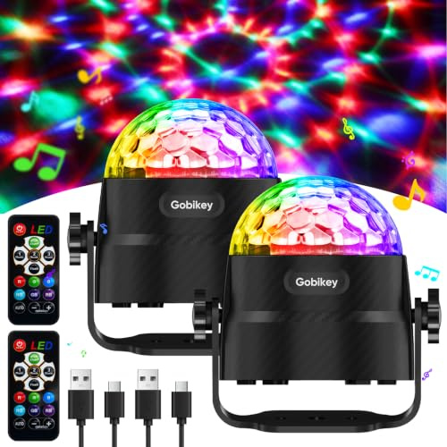 【Pack of 2】 Disco Lights 360°Rotation Sound Activated, Disco Ball Lights | Portable, 2M USB Power Cable, 3W RGB Party Lights with Remote Control for Birthday/Family Gathering/Party/Home