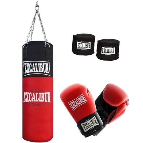 Maxxus Boxsack Set Excalibur Allround 80-6/8 Oz, Gefüllt & Hängend, Kinder, 80x30 cm Punchingsack, Boxhandschuhen, Boxbandagen, Kette, 20 kg - Kickboxen, Boxing, Muay Thai, MMA, Kampfsport