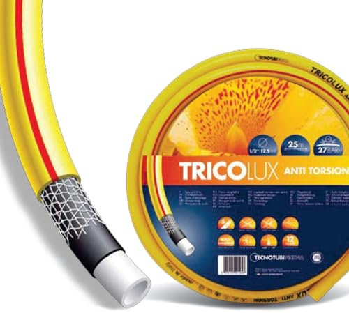 STI Tubo Irrigazione Giardino Acqua Anti Torsione Tricot Rinforzo 5 Strati 5/8''(15mm) x 50m Giallo