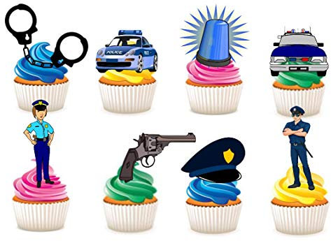 34 x Kuchen-, Backwarendekoration aus Esspapier mit Motiv Polizei