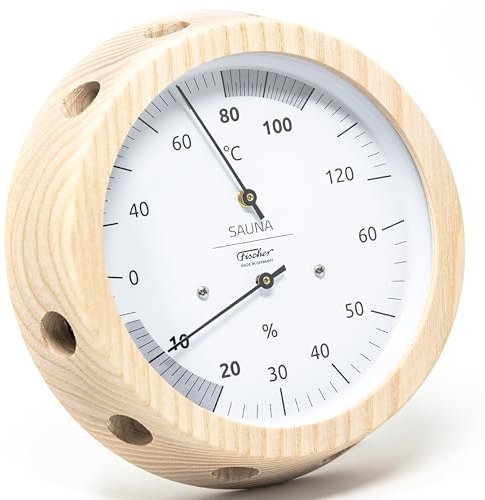 Fischer 5076.00 Sauna-Klimamesser - 155mm Haar-Hygrometer und Bimetall-Thermometer aus Esche Made in Germany