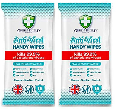 GreenShield Anti-Viral Handy Wipes 15's Kills 99.9% of Bacteria (2 Pack)