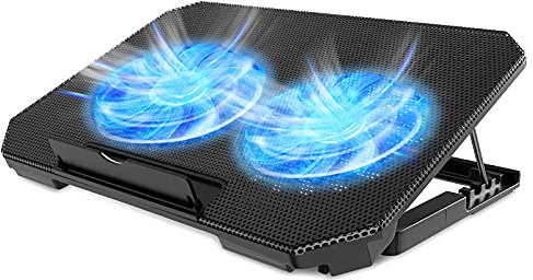 LIENS Laptop Cooler Cooling Pad Slim Portable USB Powered (2Fans) Portable Height Adjustable Laptop Cooling Fan Stand Holder Riser Up to 17” - White (Black)
