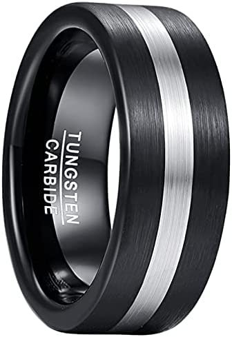 GALANI Verlobungsringe Paar Wolfram Ring Herren Eheringe Wolframcarbid Schwarz Silber Partnerringe Unisex Ring 8mm Verlobungsring Jubiläumsring Gebürstet Finish Größe 60(19.1)