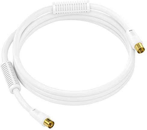 Sonero Cable para Antena de TV Enchufe IEC/Toma IEC con ferrita 2,00m, Blanco
