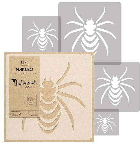 NAKLEO Halloween Schablonen Malen, 5 Stück Set 9x9 bis 34x34cm Gruselige Spinne, Wiederverwendbare Kunststoff für Kinderzimmer Malvorlage Raumdekoration, Basteln DIY Wand Möbel Papier