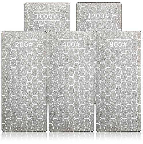 5 Pcs Diamond Sharpening Stone Honing Stone Diamond Stone Lapping Plate Diamond Sharpening Plate Fine Coarse Bench Stone for Kitchen Blade Chisel, 5.9 x 2.48 Inch(200, 400, 800,1000, 1200 Grit)